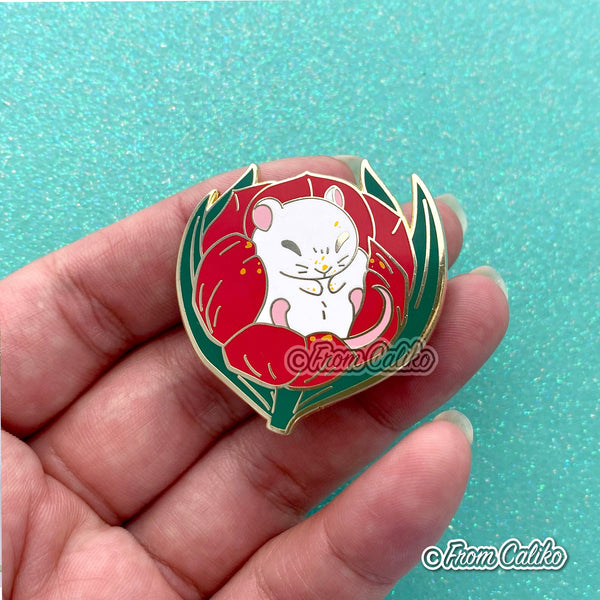 Field Mouse in a Tulip Hard Enamel Pin - Chonky Mouse