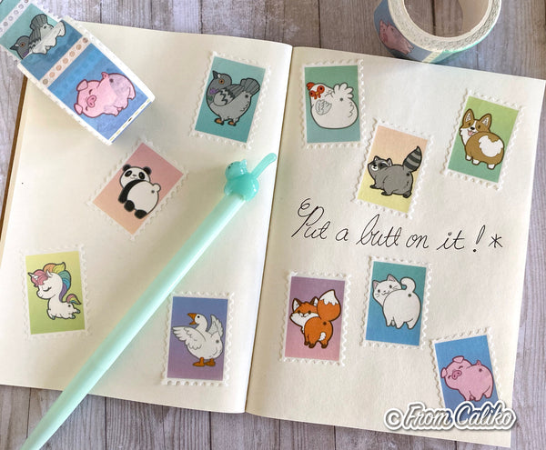 Animal Butt Washi Tape - Pig Goose Fox Panda Raccoon Unicorn Corgi Chicken Pigeon Cat butt