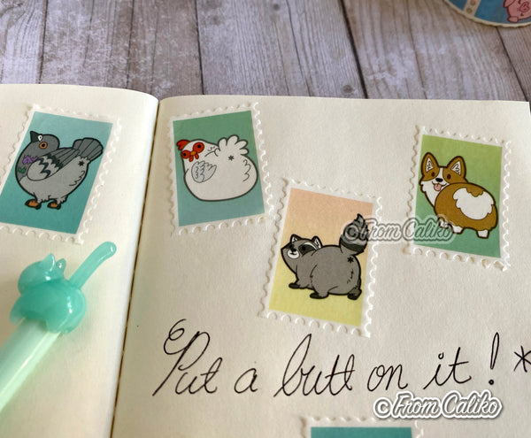 Animal Butt Washi Tape - Pig Goose Fox Panda Raccoon Unicorn Corgi Chicken Pigeon Cat butt