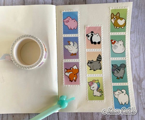 Animal Butt Washi Tape - Pig Goose Fox Panda Raccoon Unicorn Corgi Chicken Pigeon Cat butt