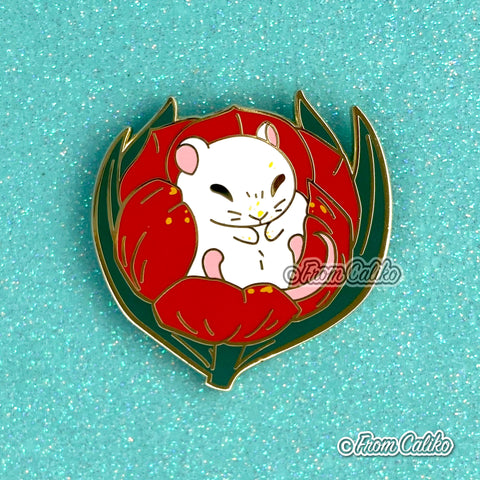 Field Mouse in a Tulip Hard Enamel Pin - Chonky Mouse
