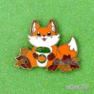 Pumpkin Spice Fox Hard Enamel Pin - PSL Latte Chonky Fox