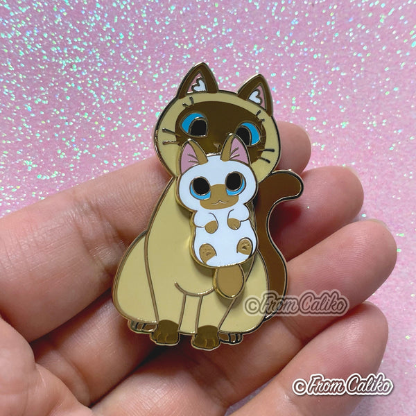 Mama Siamese Cat Pin - Siamese Cat Hard Enamel Pin Momma Cat Mom