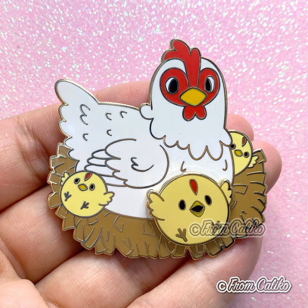 Mama Chicken and Spinning Chick - Hard Enamel Pin Momma Hen Chicken Mom