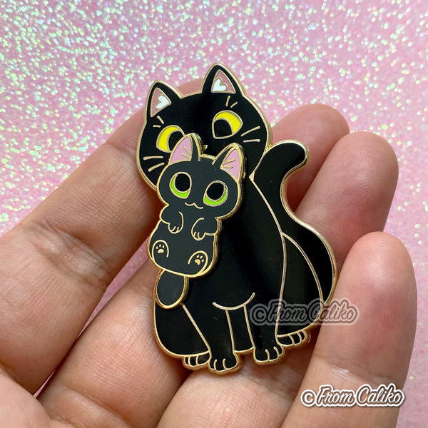 Mama Black Cat - Black Cat Hard Enamel Pin Momma Cat Mom