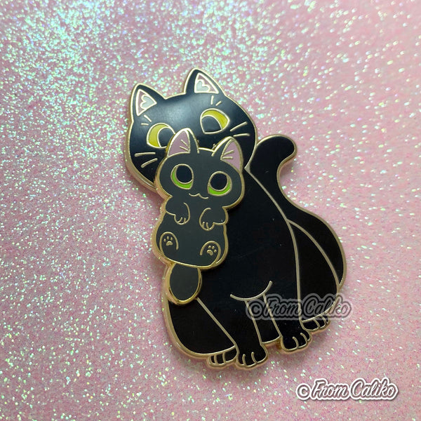 Mama Black Cat - Black Cat Hard Enamel Pin Momma Cat Mom