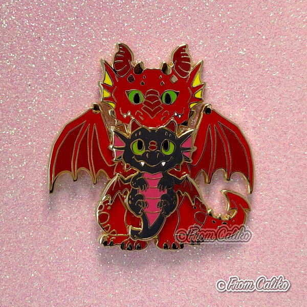 Mama Dragon and Swinging Baby - Hard Enamel Pin Momma Dragon Mom