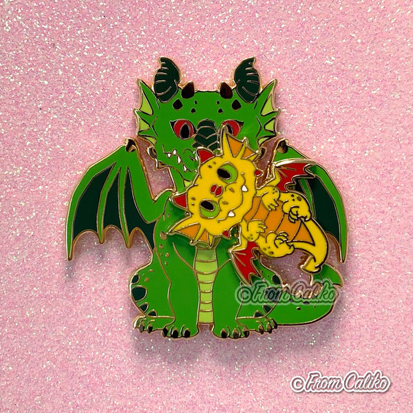 Mama Dragon and Swinging Baby - Hard Enamel Pin Momma Dragon Mom