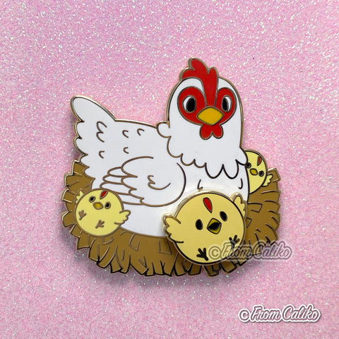 Mama Chicken and Spinning Chick - Hard Enamel Pin Momma Hen Chicken Mom
