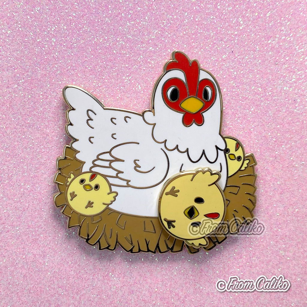 FromCaliko Mama Chicken and Spinning Chick - Hard Enamel Pin Momma Hen Chicken Mom Locking Metal Back