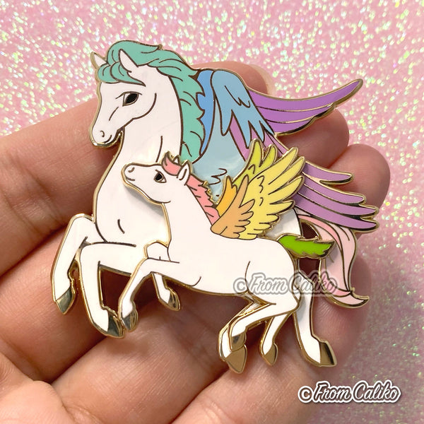 Mama Pegasus and Swinging Baby - Hard Enamel Pin Momma Horse Unicorn Mom