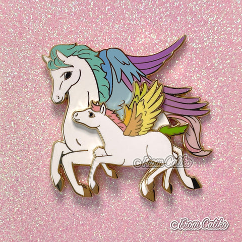 Mama Pegasus and Swinging Baby - Hard Enamel Pin Momma Horse Unicorn Mom