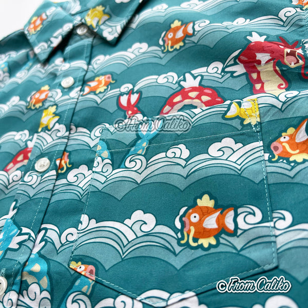 Magikarp and Gyarados Button Up Shirt